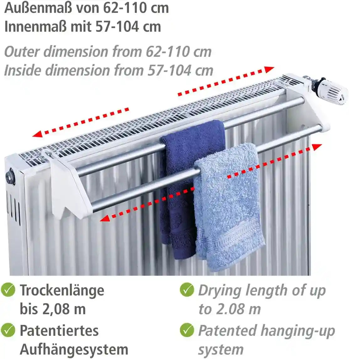 WENKO Standard Radiator Clothes Dryer – Aluminium, Extendable, Indoor & Outdoor, Portable