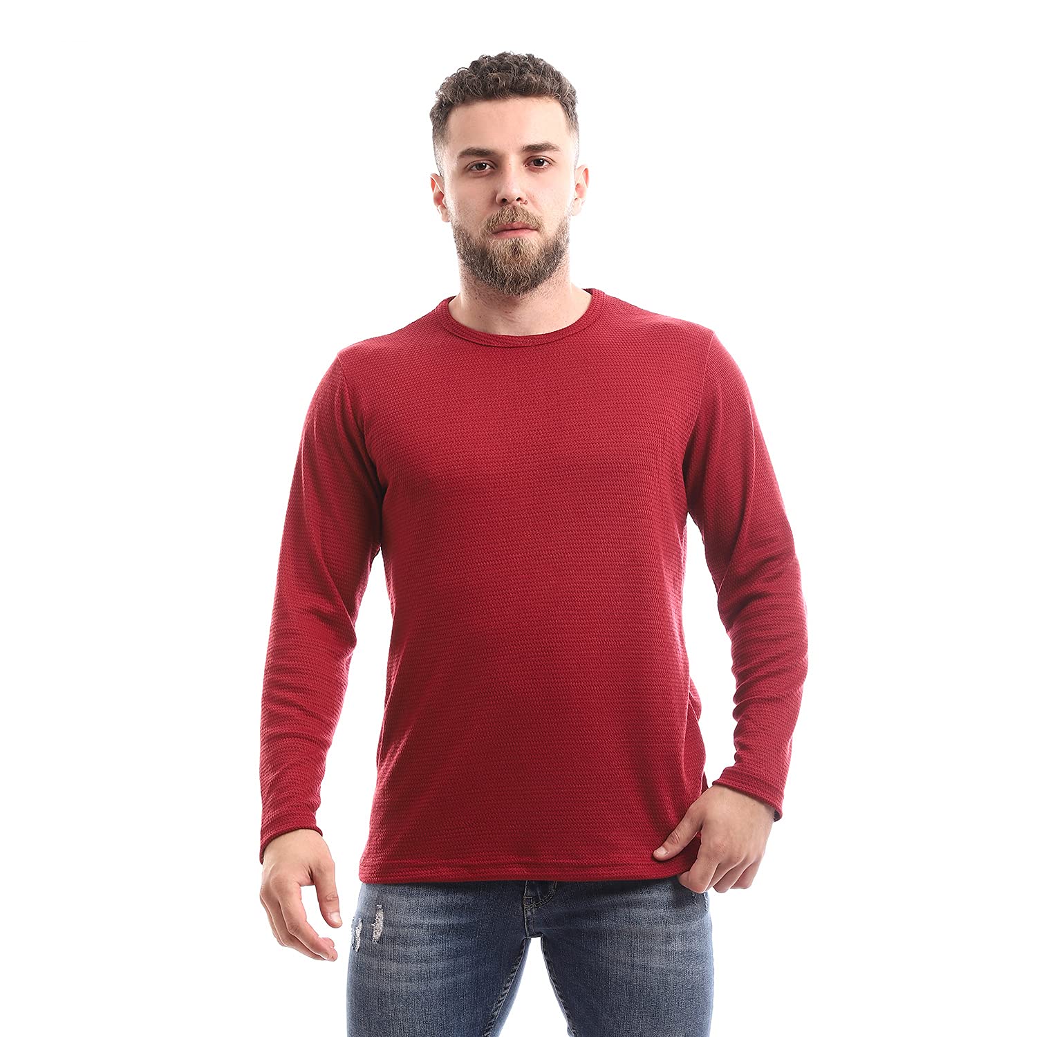 Offcliff Men’s Plain Long Sleeve Crew Neck Shirt