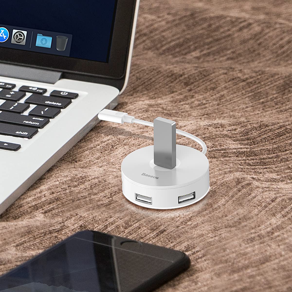 محول محور مربع دائري باسيوس (النوع C الى USB3.0 * 1+USB2.0 * 3) 10 سم