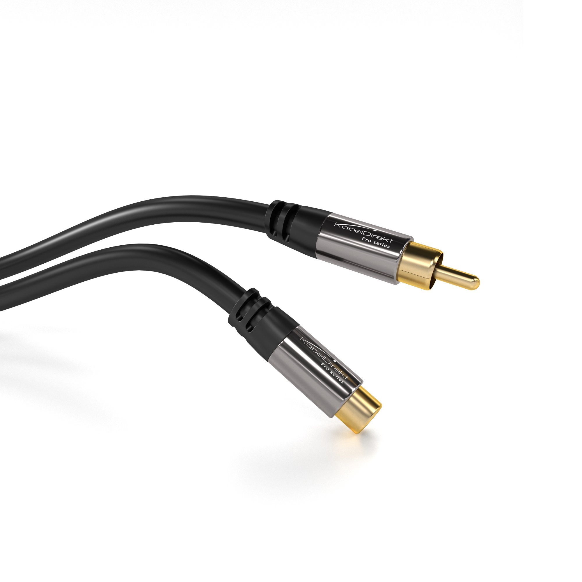 KabelDirekt 474 2m RCA/phono extension lead cable, audio/digital/video (coax male to female, for subs/amps/Hi-Fis, analogue/digital audio or composite video, 75 ohm) black
