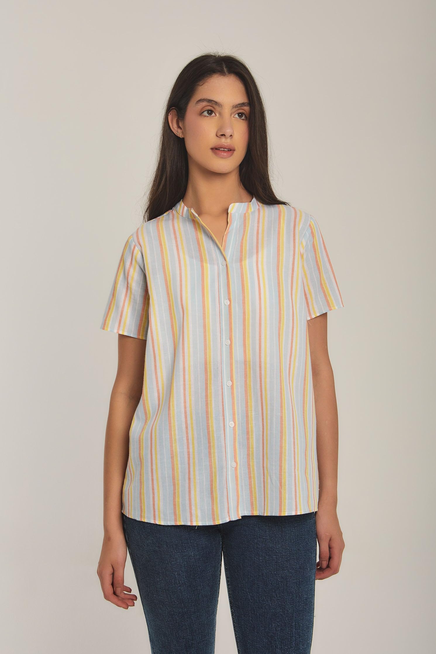 Premoda Striped Blouse Short Sleeved For Women - Safqqa Egypt