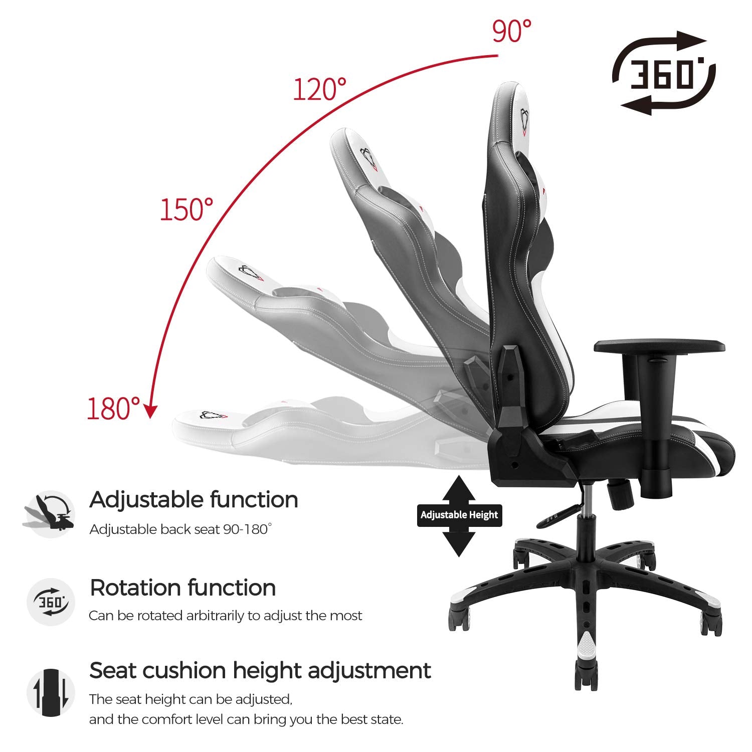 Furgle Gaming Chair Racing Style High-Back Office Chair w/PU Leather and Adjustable Armrests Executive Ergonomic Swivel Video Game Chairs with Rocking Mode & Headrest and Lumbar Support - Safqqa Egypt
