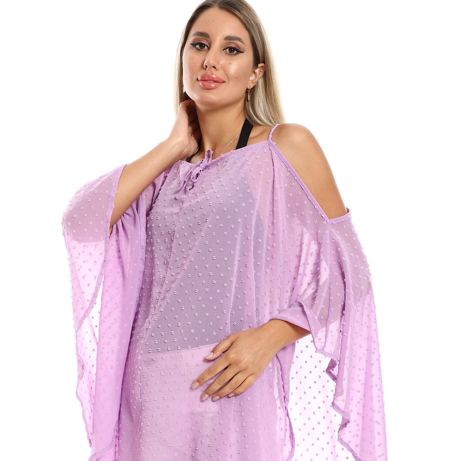 جميلة نساء غطاء شفاف مخيط ذاتيًا ملابس خارجية