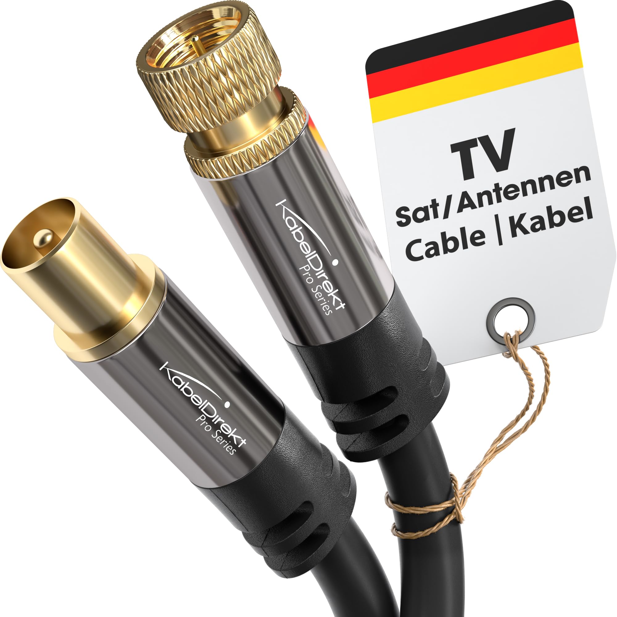 SAT/Aerial Cable with break-proof metal plugs – 10m (TV/Satellite Cable, adapter from F-connector to antenna plug, suitable for TV, radio, DVB-T2/DVB-C/DVB-S/DVB-S2) by CableDirect
