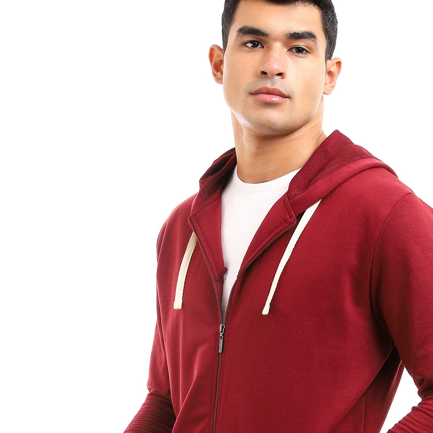 جاكيت رجالي بسحاب وأكمام طويلة مع غطاء رأس