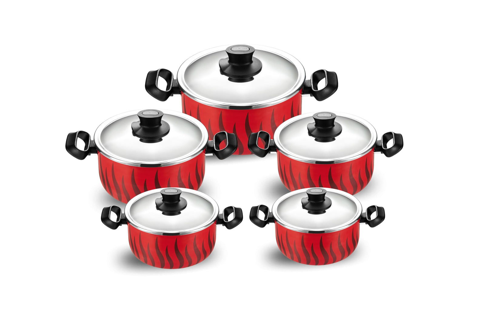 طقم قدور تفال تمبو، 5 قطع، مقاسات (18-20-24-26-28) سم، باللون الأحمر - 220089958 (خدش بسيط)