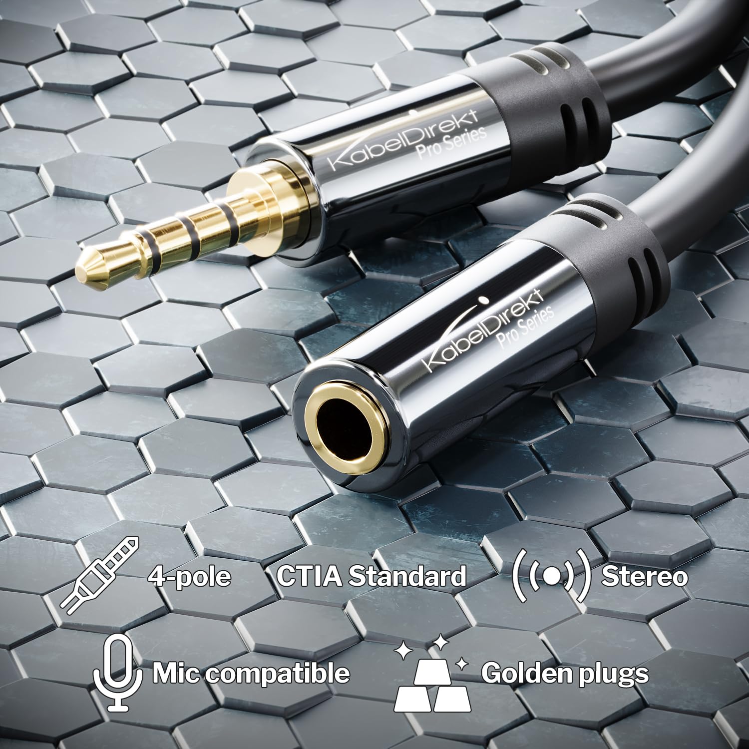 KabelDirekt 465 1.5m Headset Extension Cable (AUX 3.5mm male > female connector 4-pole) PRO Series black