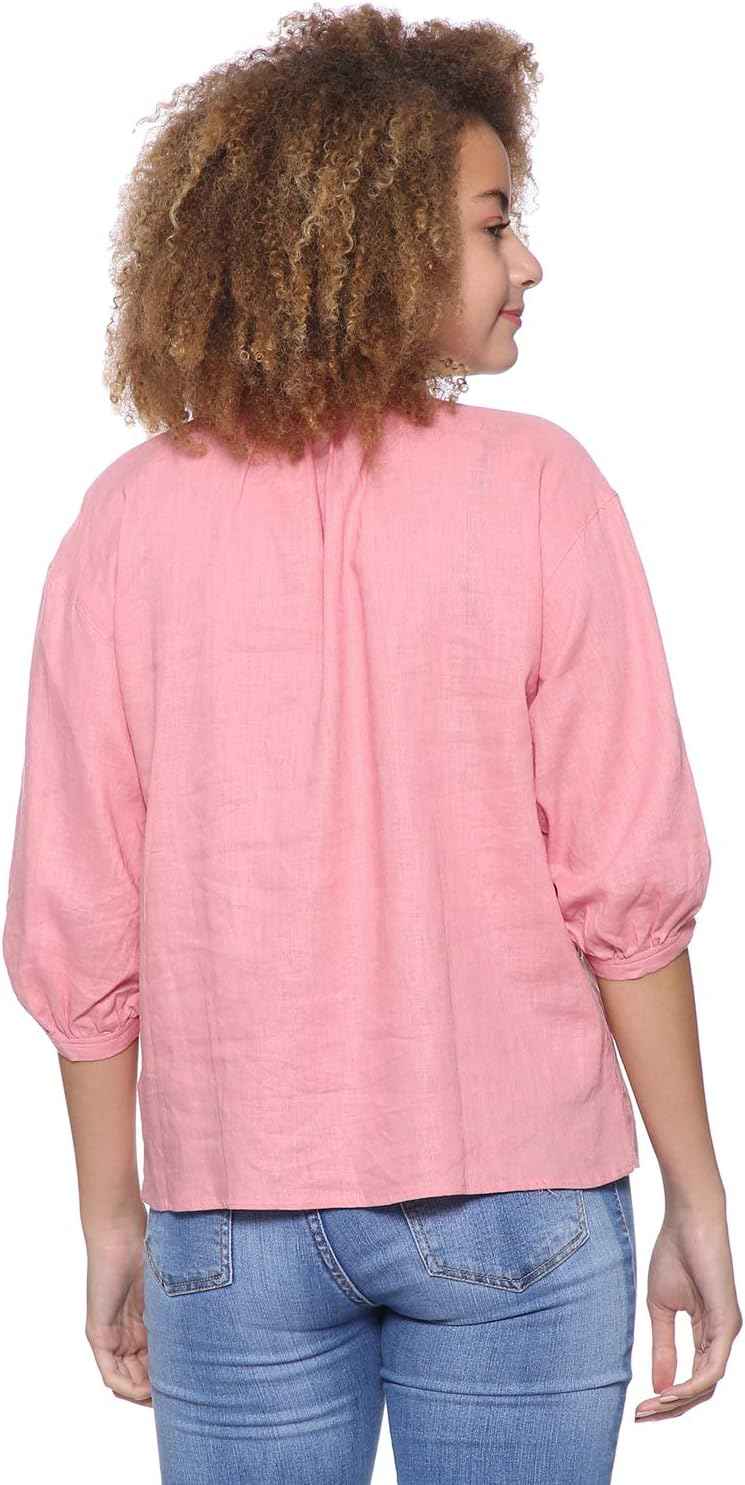 Splash Basic Mandarin Collar Front Button Three Quarter Sleeves Blouses for Women - Safqqa Egypt