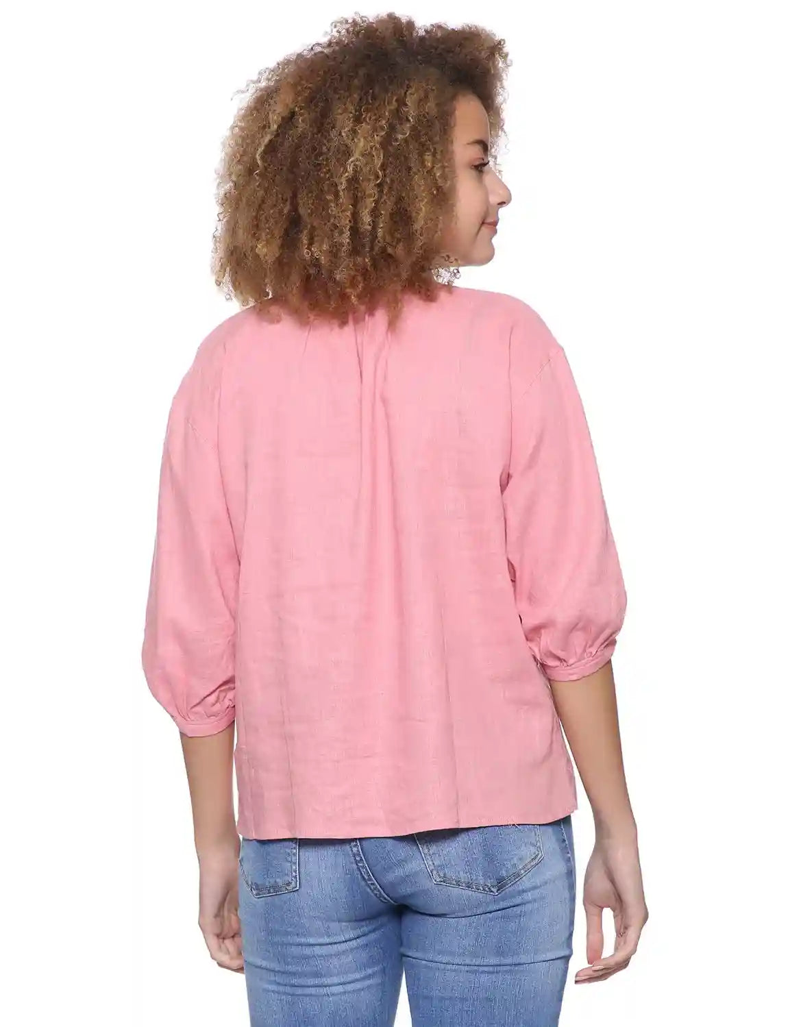 Splash Basic Mandarin Collar Front Button Three Quarter Sleeves Blouses for Women - Safqqa Egypt