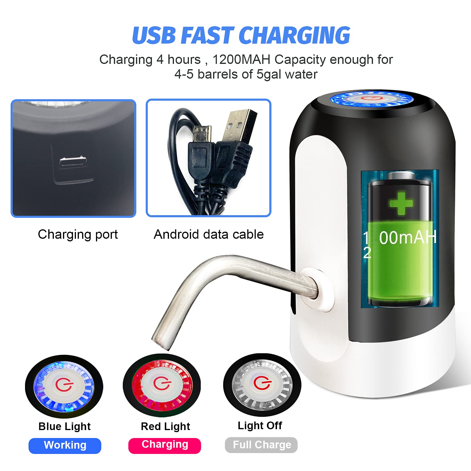 Sky Touch Portable Electric Water Pump – USB Rechargeable for 2-5 Gallon Bottles