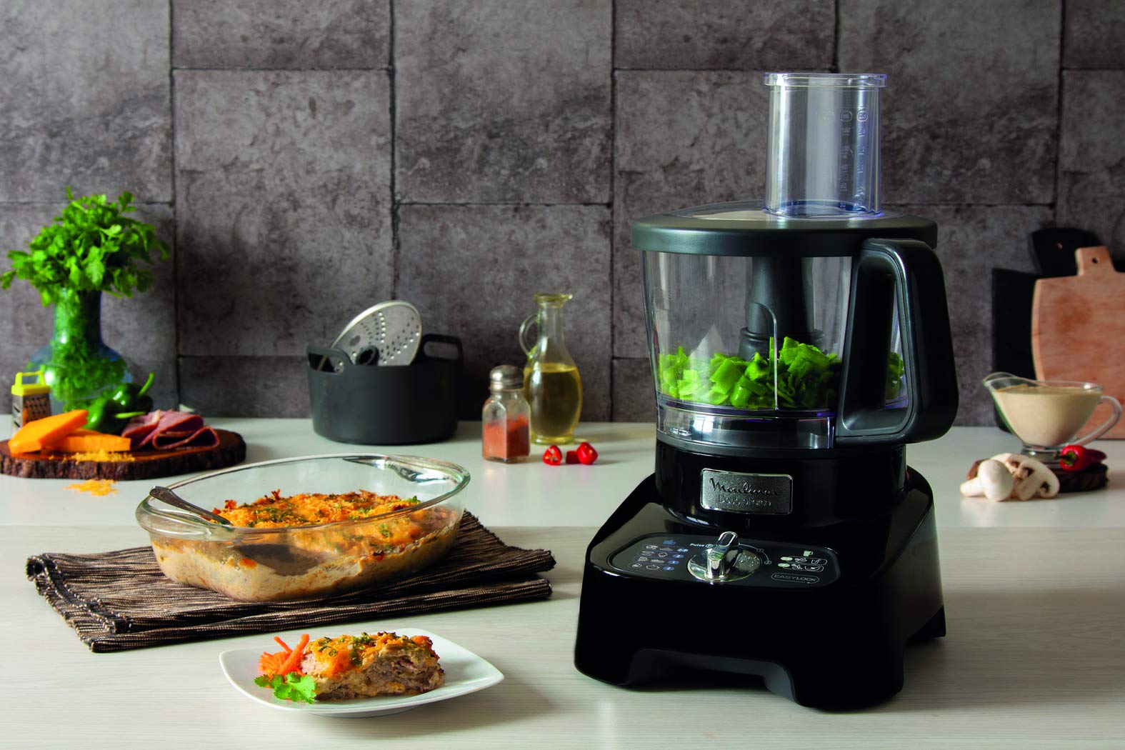 Moulinex Food Processor Double Force, 1000W, 3L Bowl, 2L Blender, 8 Attachments, Black, 2-Year Warranty, Model FP821827