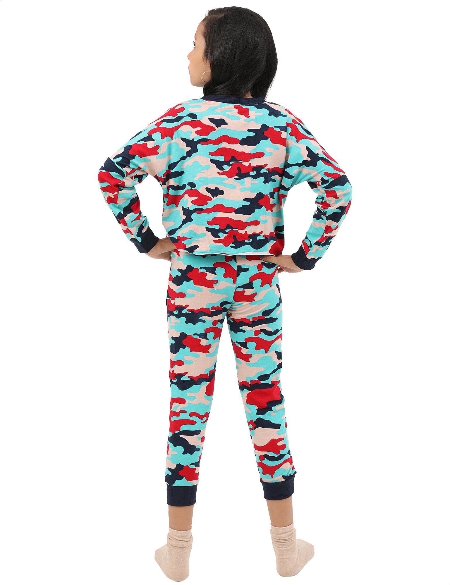 Kady Girls Printed Long Sleeves T shirt with Drawstring Elastic Waist Pants Pajama Set