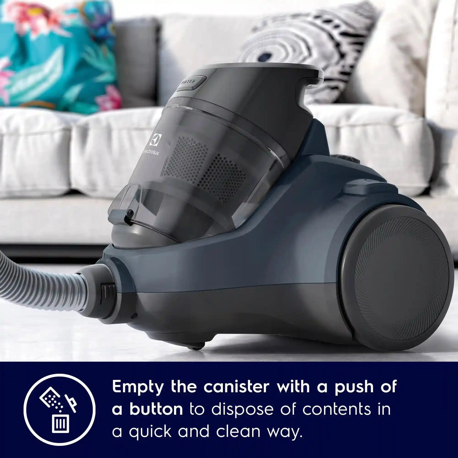 Electrolux 2000W Canister Bagless Vacuum Cleaner with 4 Steps Filtration & Washable Filter for Pet Hair, Carpet, Tile, Hard Floor, 1.8L Dust Capacity, Easy Emptying with Single Button Release, EC412DB- Have Scratches And It has a simple cut - Safqqa Egypt