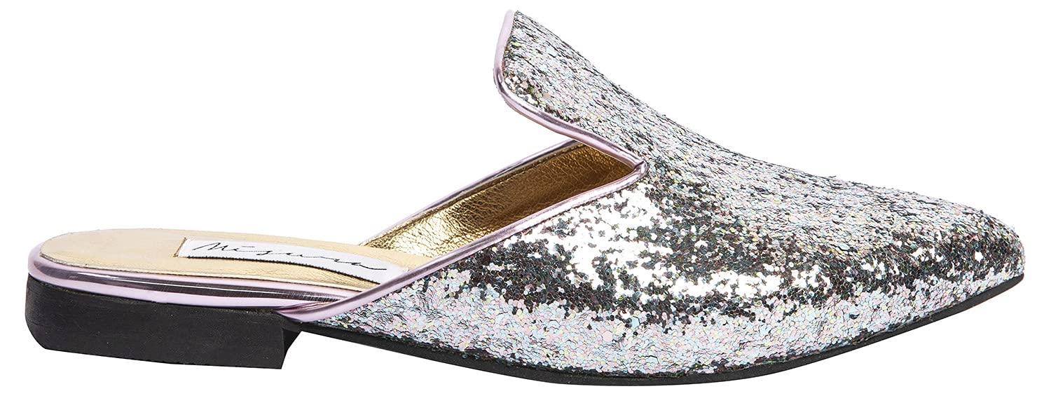 U By Misura Sequin Notched Vamp Almond Toe Mule for Women - Silver