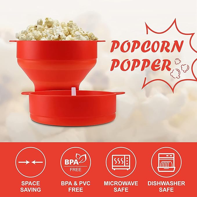 KASTWAVE Silicone Microwave Popcorn Popper Red BPA Free Collapsible