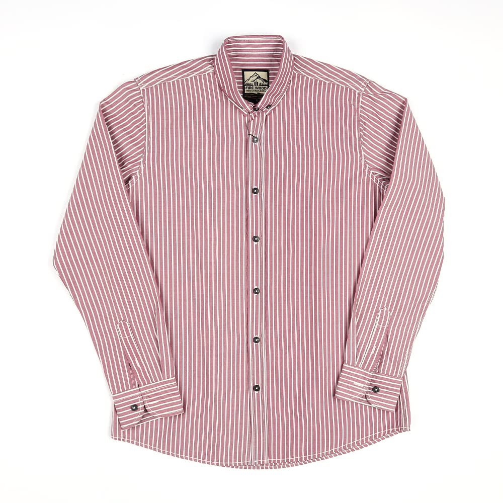 FireWood Shirt For Men Burgundy and white striped Comfortable fit suitable for casual and semi-formal wear
