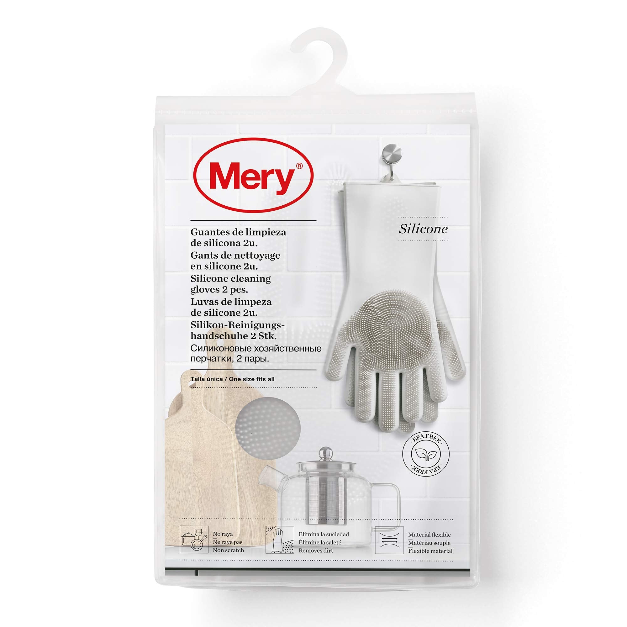 Mery Silicone Cleaning Gloves 2-Pack – Multi-Purpose Reusable Scrubbing Gloves (Light Grey)