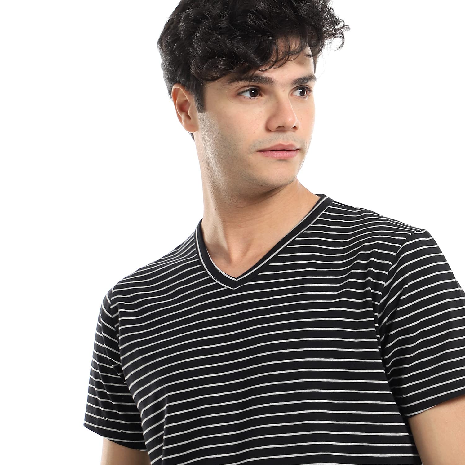 Kady V Neck Striped Cotton T-Shirt For Men,Soft and breathable cotton fabric for all-day comfort.