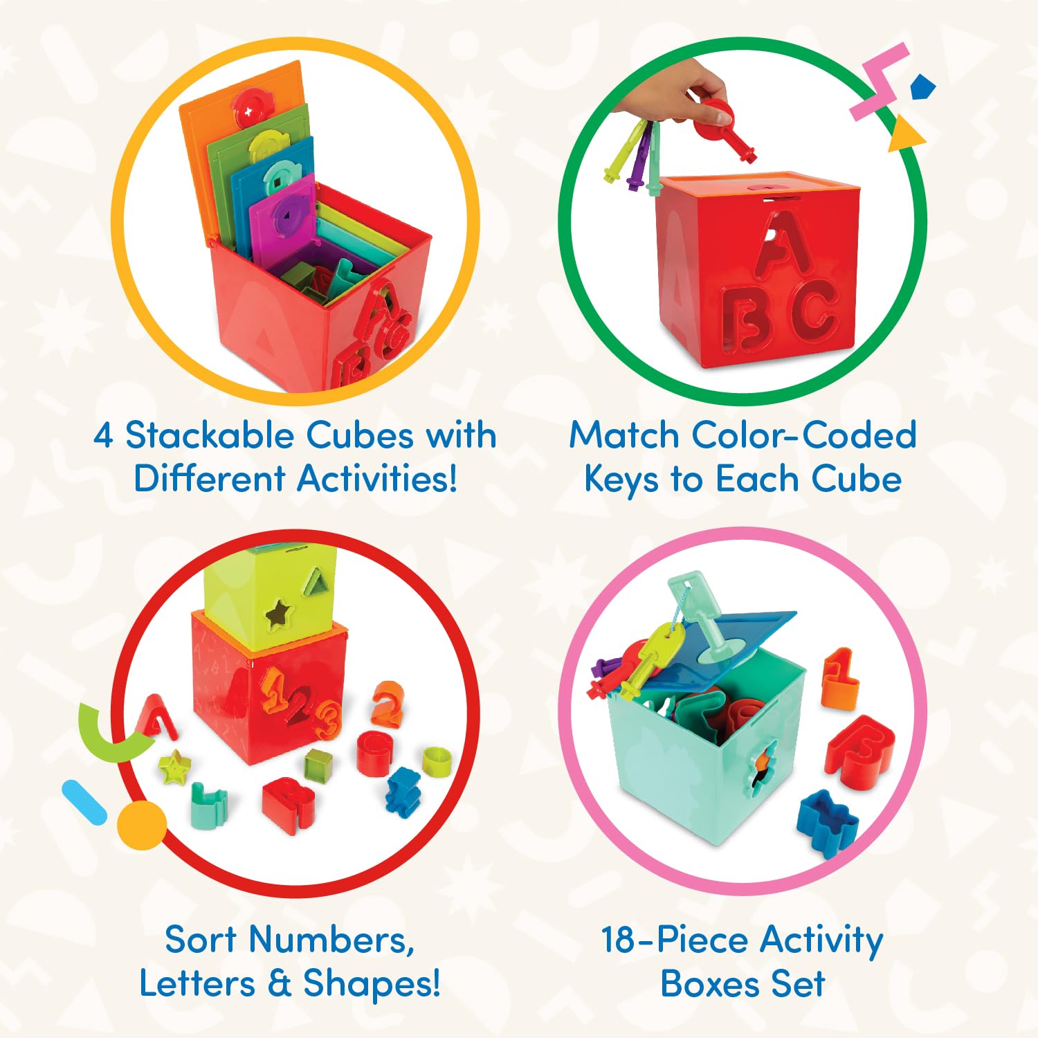 Battat Sorting & Stacking Boxes – Nesting Toddler Educational Toy with Numbers, Letters & Shapes (2+ Years)