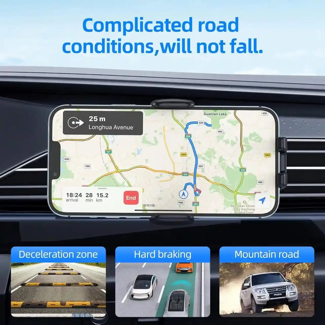 حامل السيارة الذكي مع شحن لاسلكي من هوكو S35 يوفر محاذاة ذكية وشحن سريع بقوة ١٥ واط للهواتف التي يتراوح حجمها بين ٤.٥ و٦.٧ بوصة. متوافق مع جميع العلامات التجارية الشهيرة