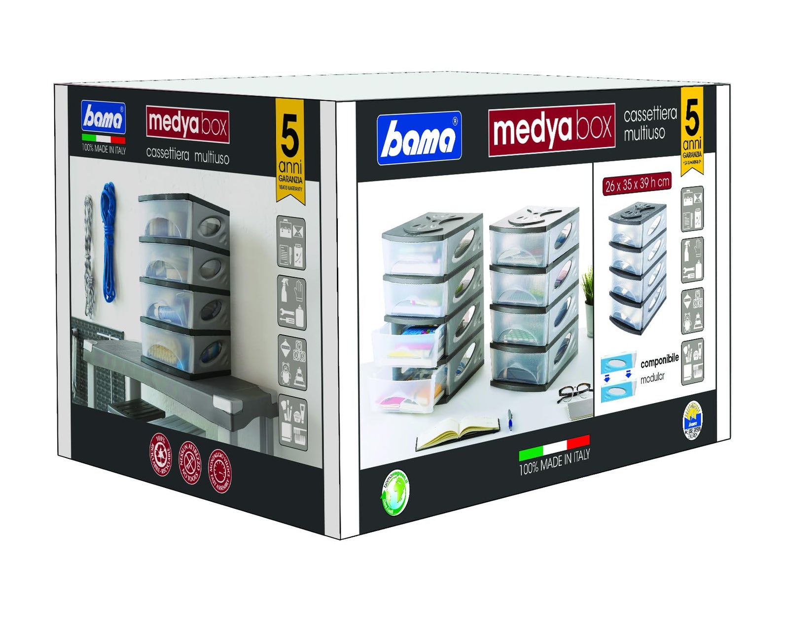 Bama Storage Box Set - 4-Pack, Green (Made in Italy)