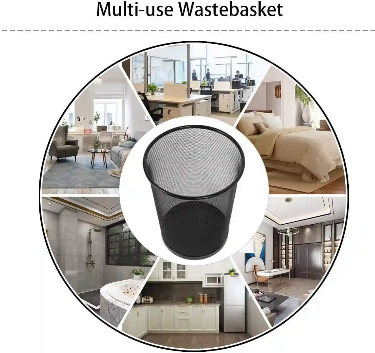 Divchi Circular Mesh Wastebasket Trash Can, Waste Basket Garbage Can Bin for Bathrooms, Kitchens, Home Offices, Dorm Rooms(BLACK) - Safqqa Egypt