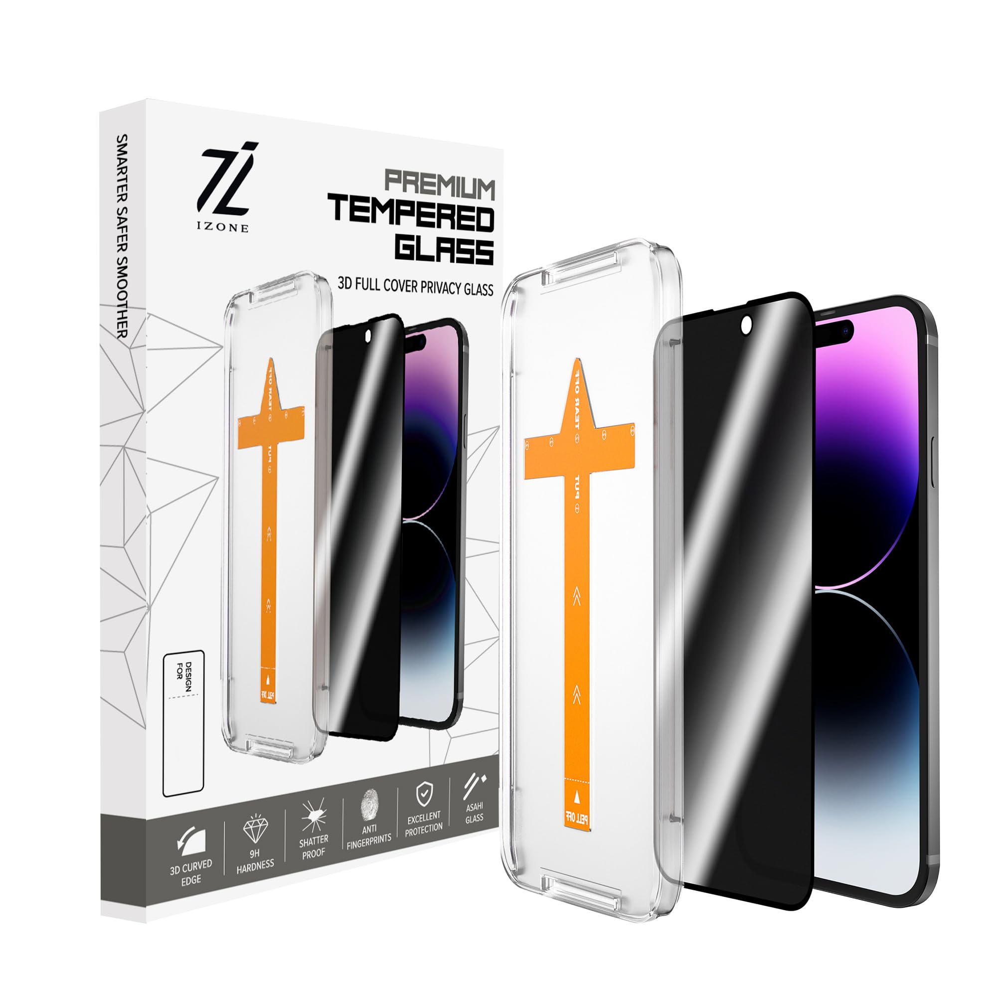 Privacy 9H Tempered Glass Screen Protector With Easy Installation Frame INCLUDED 3D Protector Edge to Edge Protection For iPhone (iPhone 14 Pro Max)