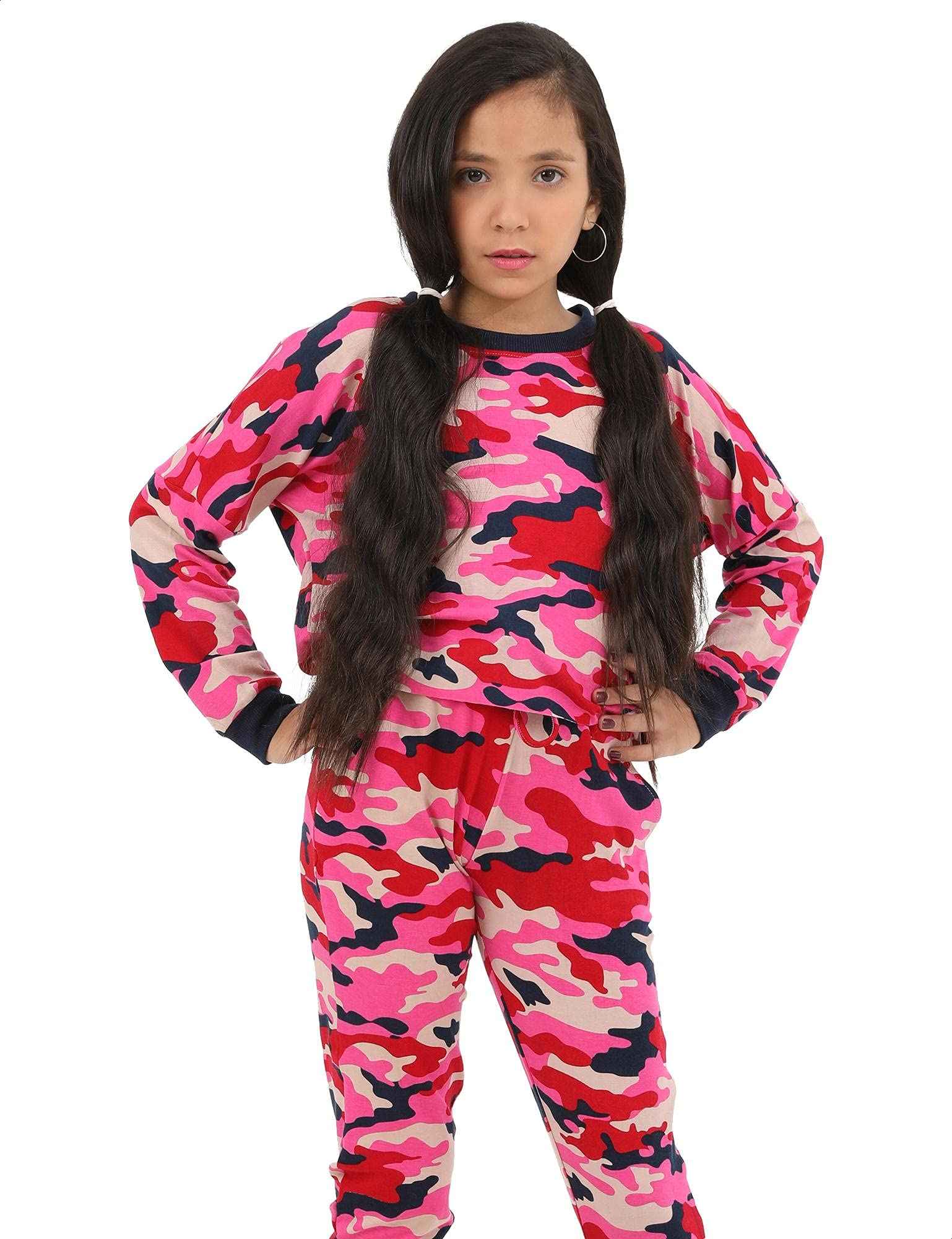 بيجامة نسائية للبنات، تي شيرت مطبوع بأكمام طويلة مع بنطلون بخصر مطاطي ورباط