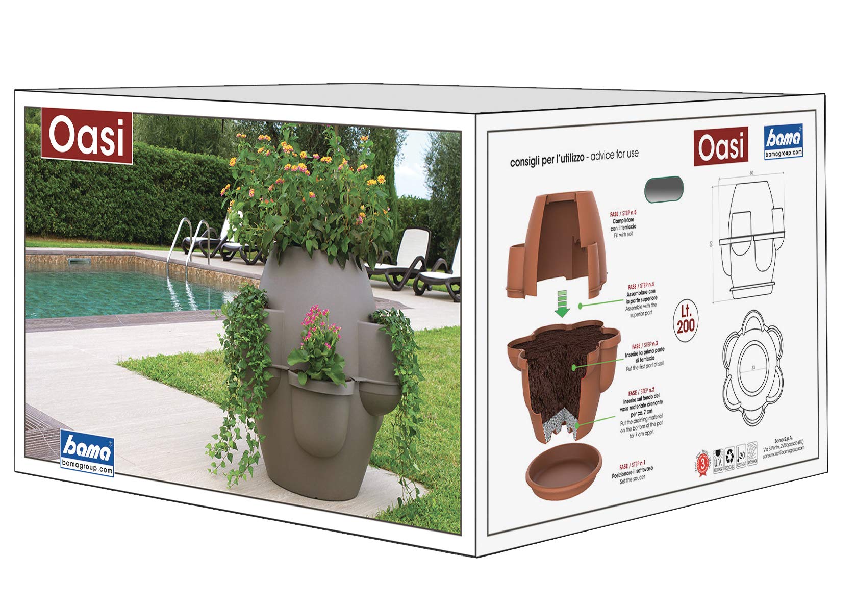 Bama Oasi Plant Pot with Saucer 80 cm Ice Color Made in Italy