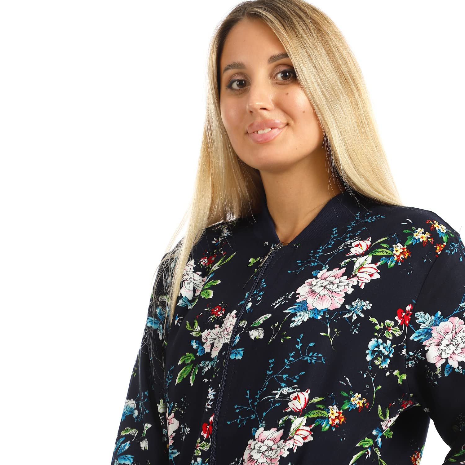 جاكيت هنلي للنساء من جميلة، تصميم مبطن ومطبوع بسوستة وجيوب