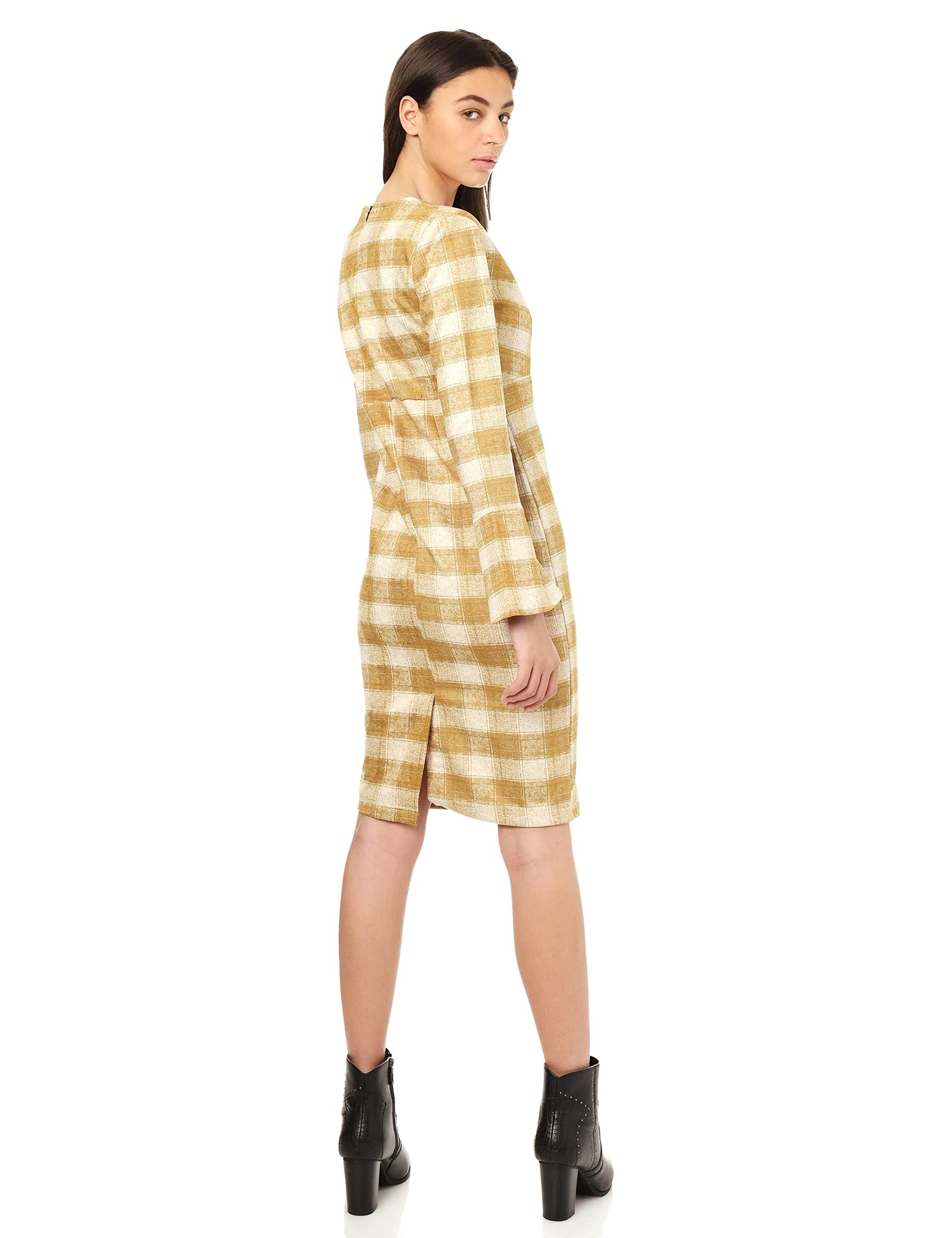 Andora Long Sleeve Plaid Dress For Women,Lightweight and easy to layer with jackets or cardigans.