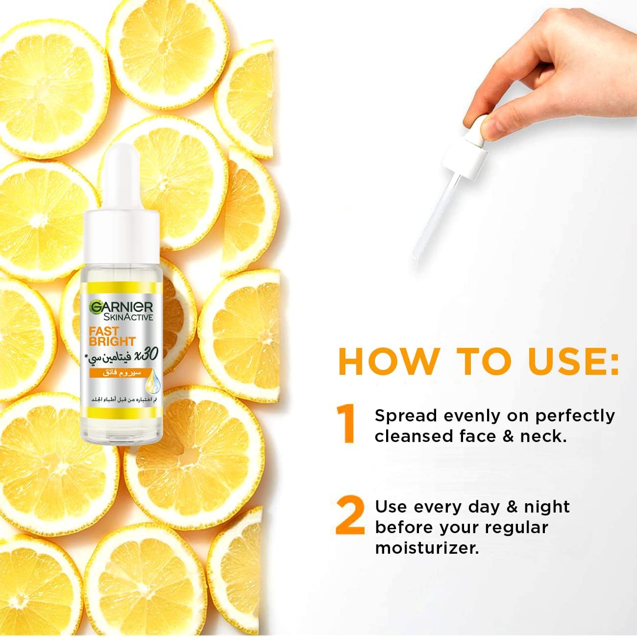 Garnier skinactive fast bright 30x vitamin c & niacinamide anti dark spot serum 15ml - Safqqa Egypt