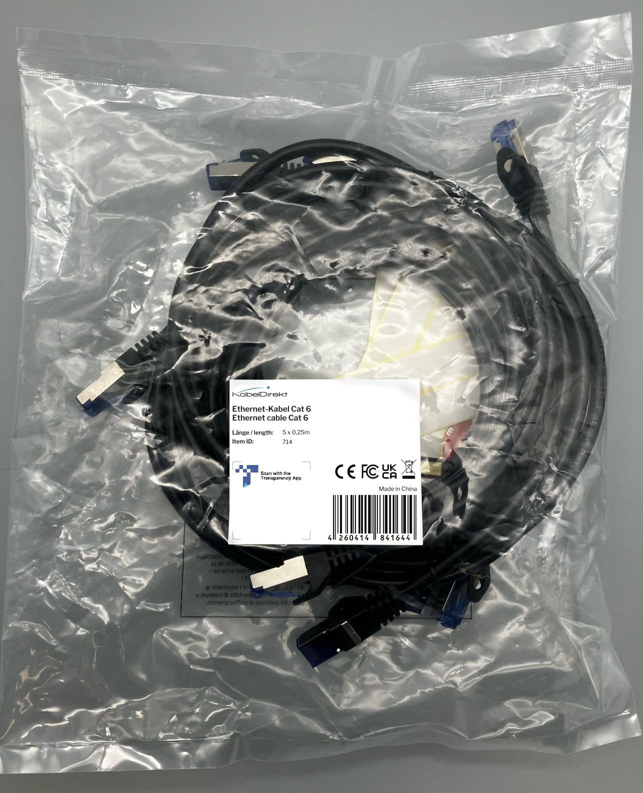 KabelDirekt Network Cable – Transmits maximum fibre-optic internet speed – Ethernet & LAN Cable – 5x 0.25m – Available in 0.25-30m – Gigabit Network, Router/Modem, RJ45 (black/silver)