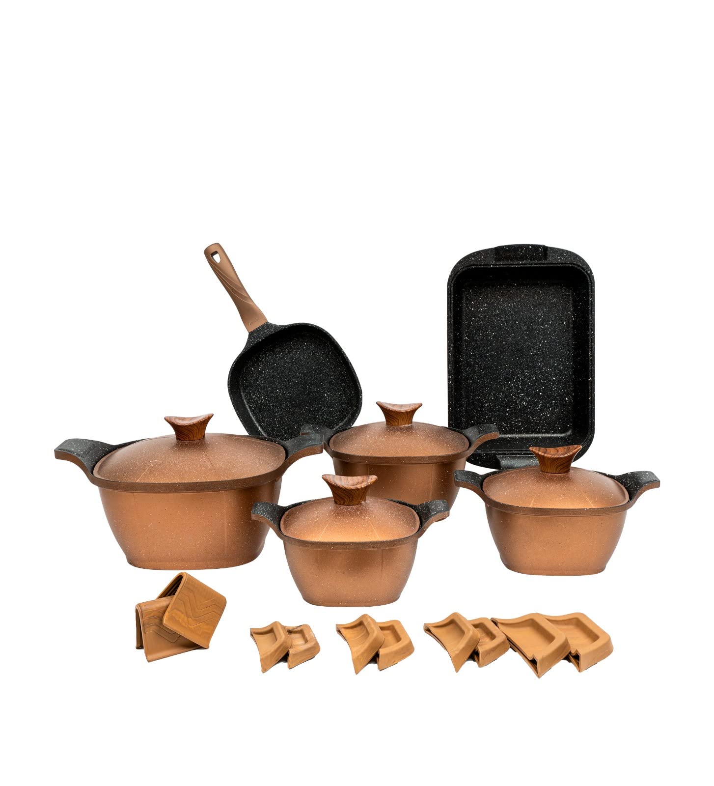 Neoklien 10-Piece Square Set with Golden Frying Pan (Missing 2 Handles)