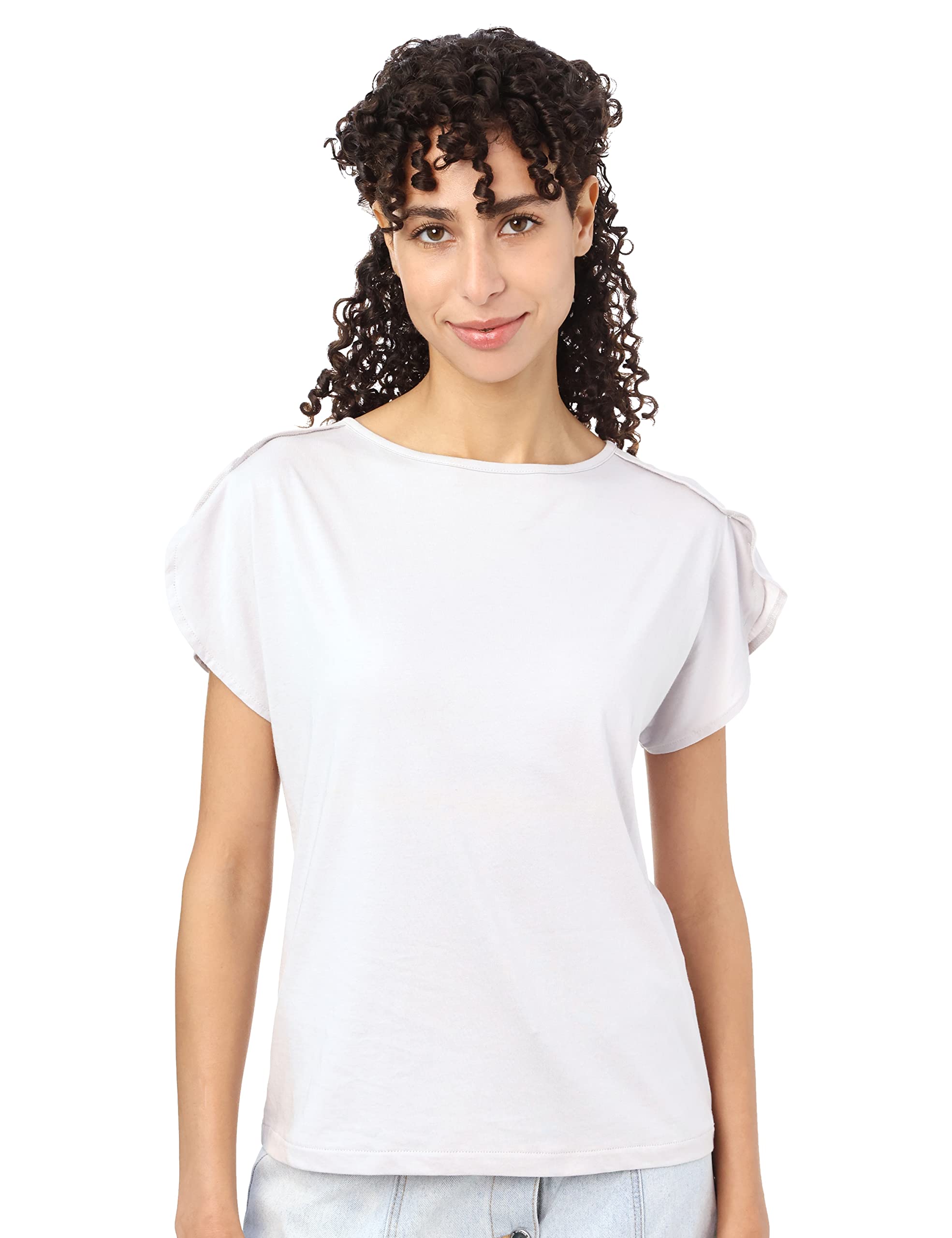 Splash Basic Solid Round-Neck Split Short Sleeves T-shirt For Women