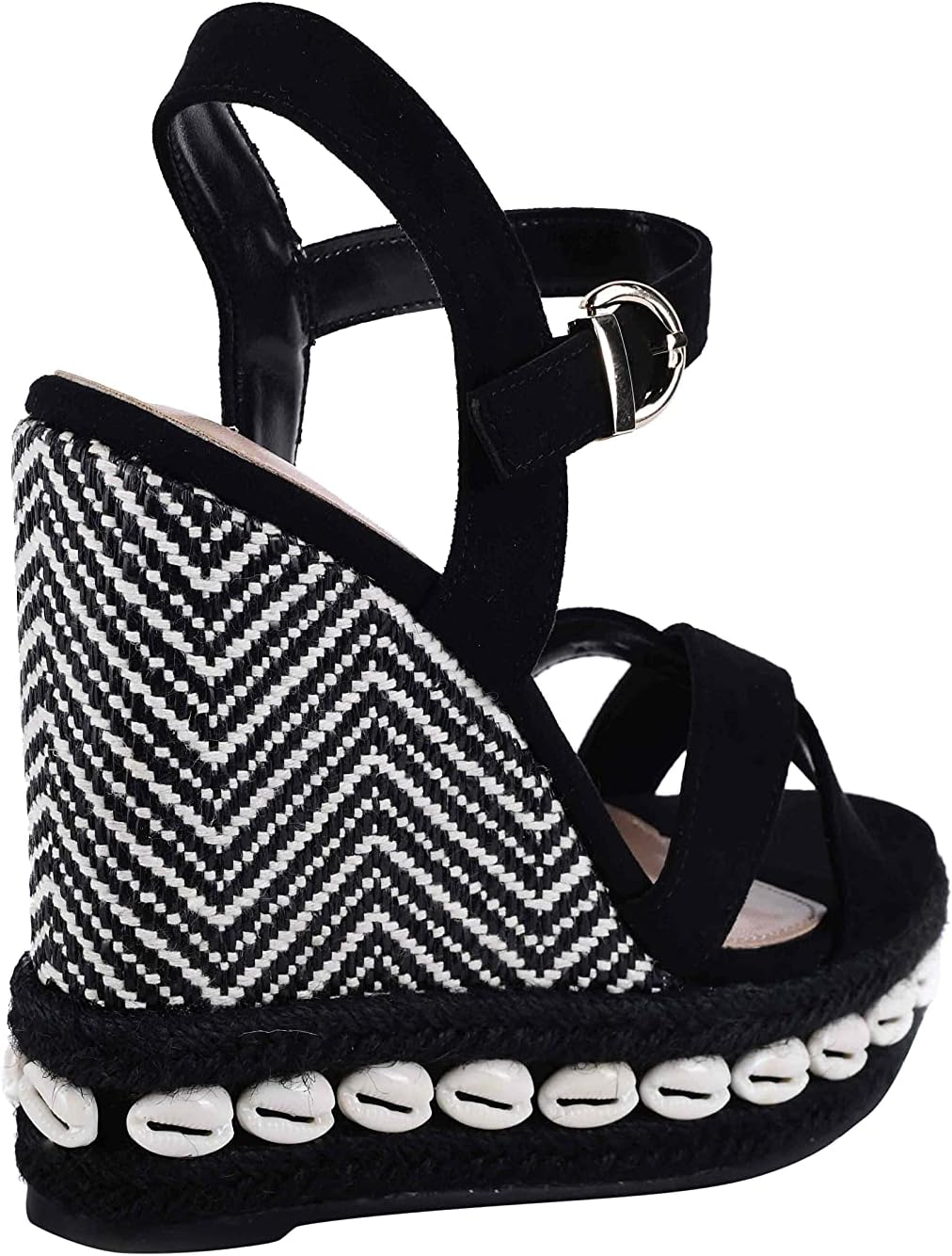 صندل Pixi Suede Shell Detail Cross Strap Wedge للنساء