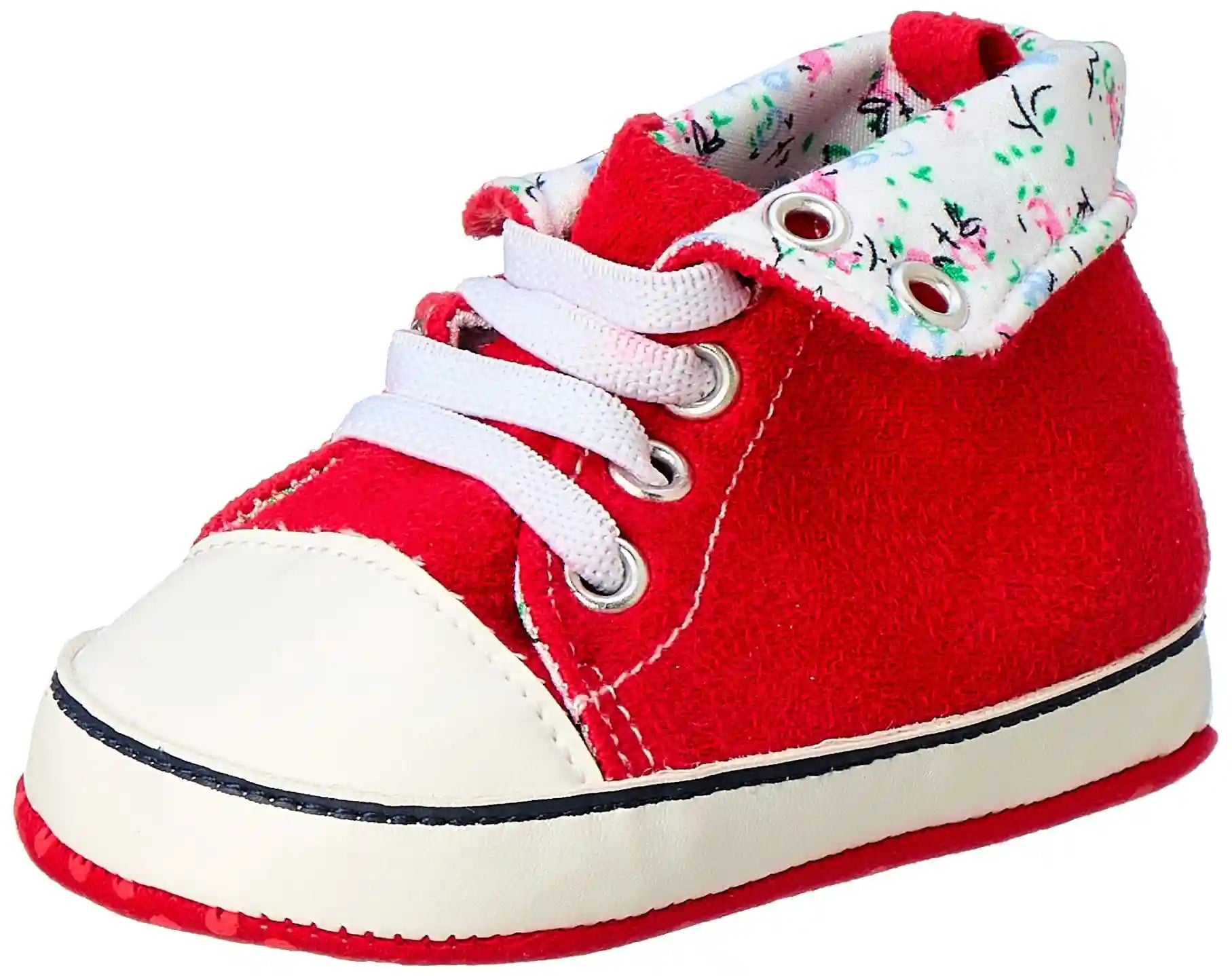 Mix and Max Folded Collar Floral-Pattern Lace-Up Half Boots for Girls