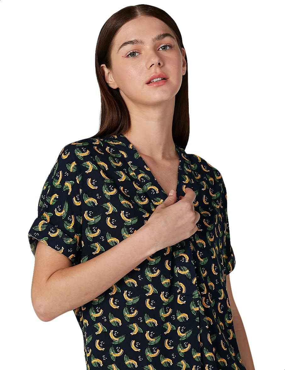 Splash Patterned Front Bow Short SLeeves Blouse for women - Safqqa Egypt