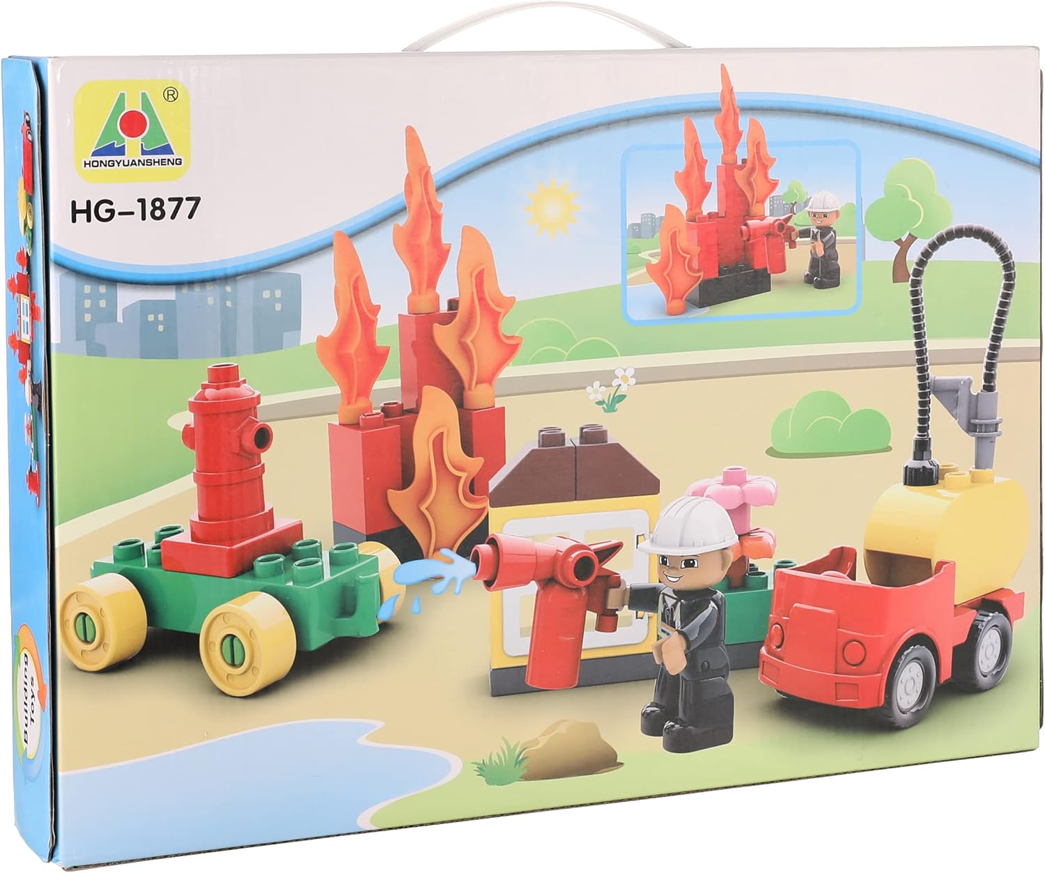 Hongyuansheng HG-1877 Fire Station Building Blocks Toy, 32 Pieces - Multi Color