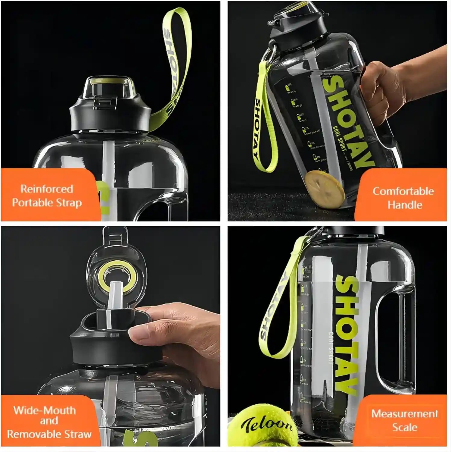 Classy 1.5L Sports Water Bottle – BPA-Free, Leakproof with Removable Straw, Time Marker & Motivational Quotes – Ideal for Gym, Fitness, Camping (Without Box) - Safqqa Egypt