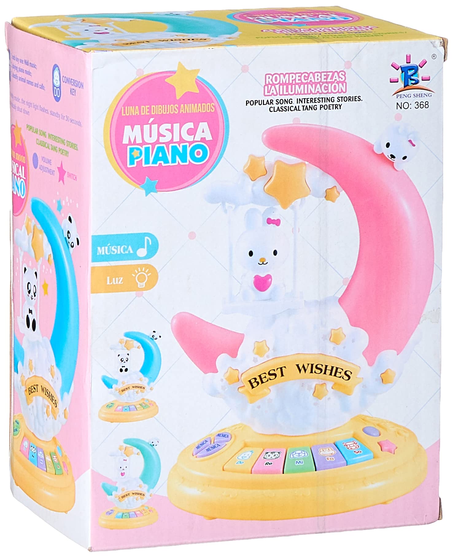 Music piano 368 cartoon moon musical piano with standby mode for 30 seconds - multi color