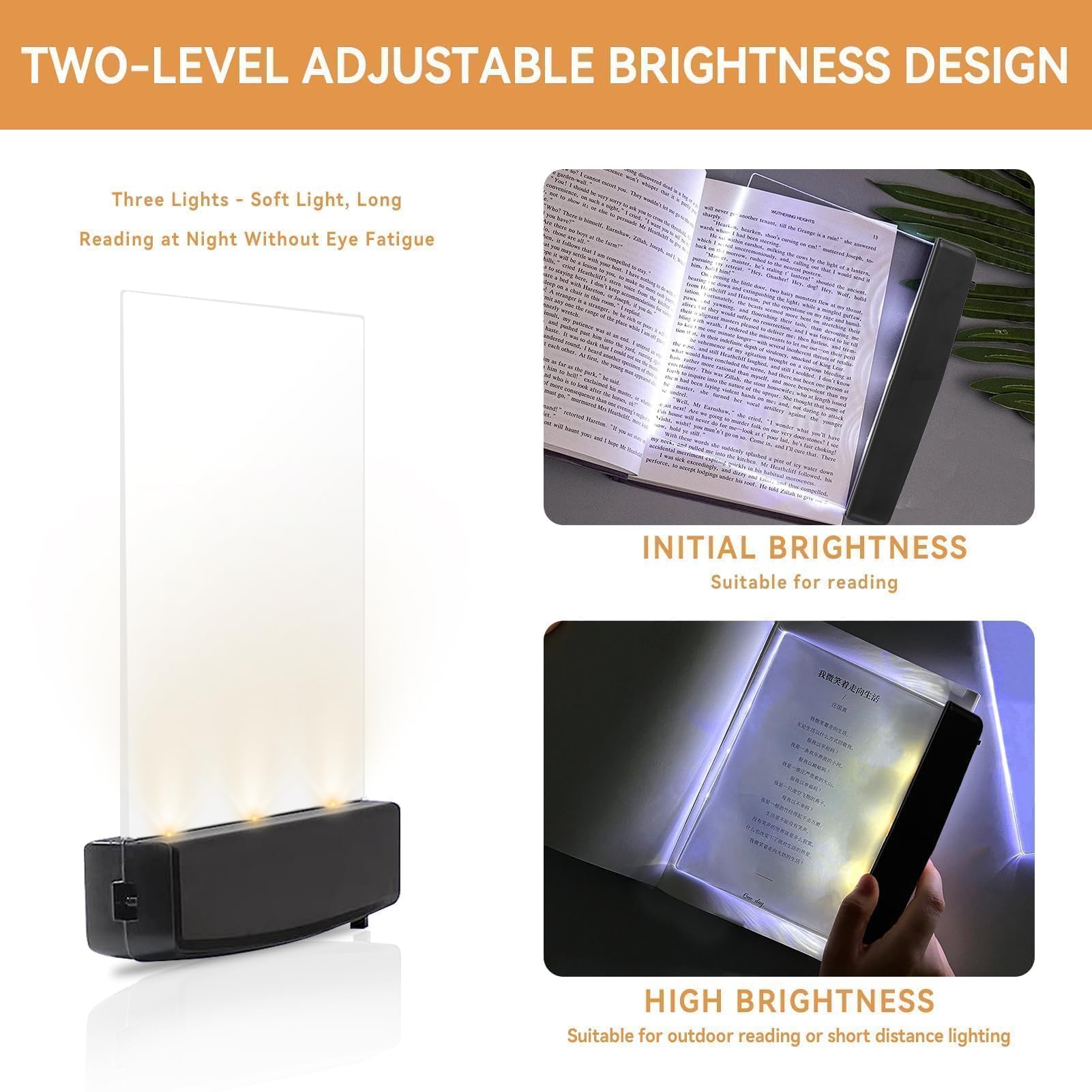 Agatige LED Reading Light – Flat Acrylic Bookmark Book Light, Portable LED Panel with Brightness Adjustment