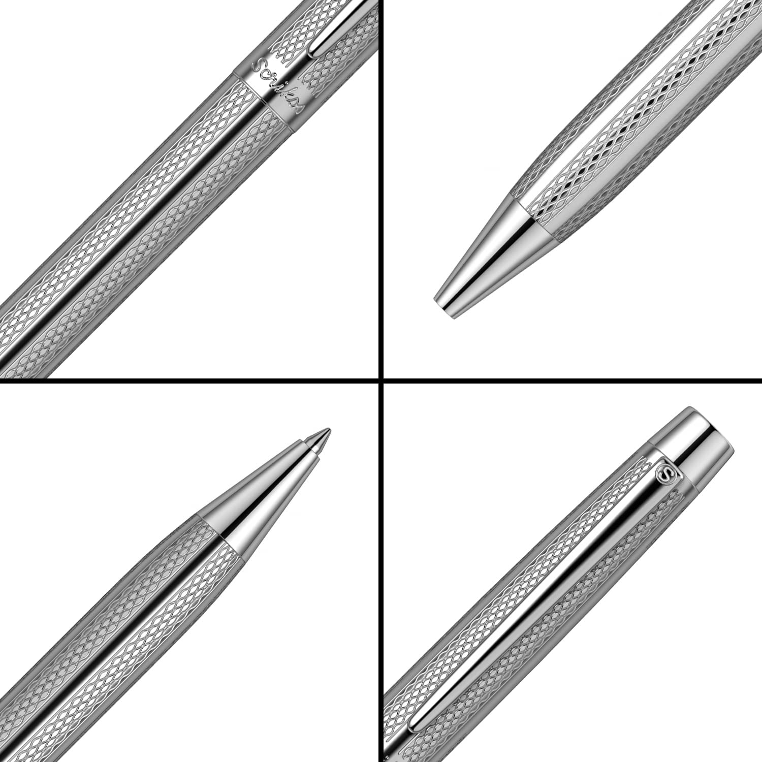 طقم أقلام سريكس إيليغانس فينوس 722 بلون الكروم مزيجاً رائعاً من الأناقة والأداء العالي. يتميز بتصميم معدني لامع من الكروم يمنحه مظهراً راقياً ومتيناً. يحتوي الطقم على قلم حبر فاخر برأس من الفولاذ المقاوم للصدأ لكتابة سلسة