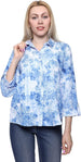 Chica Women's Mandala-Print Crinkle Shirt with Roll-Tab Three-Quarter Sleeves - Safqqa