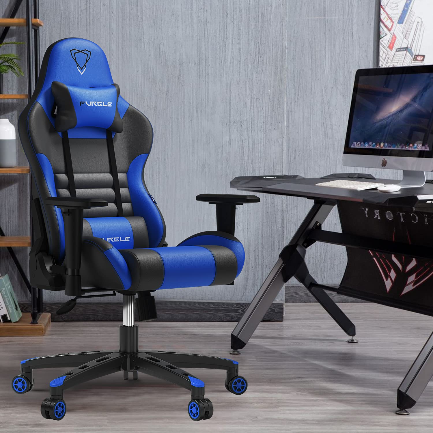 Furgle Gaming Chair, Gocker Ergonomic 3D Swivel Chair - One-Piece Steel Frame, PU Leather, Gas Lift - Black *Blue - Safqqa Egypt