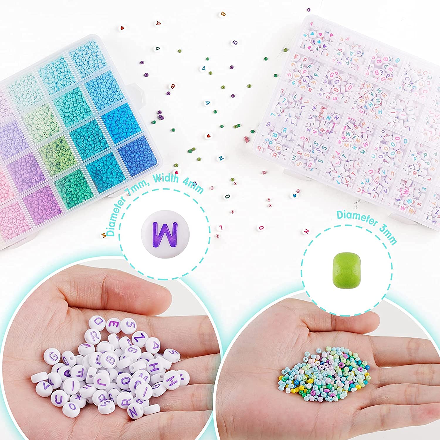 Tiokkss 12,000 Pcs Glass Seed Beads & 1,200 Pcs Alphabet Letter Beads Set – DIY Jewelry Making Kit