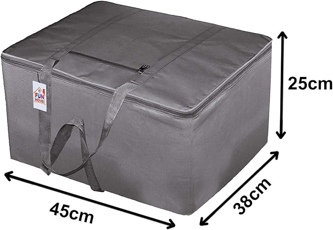 Fun Homes Small Foldable Underbed Storage Bag – Lightweight Rexine Jumbo Organizer with Zipper & Handle