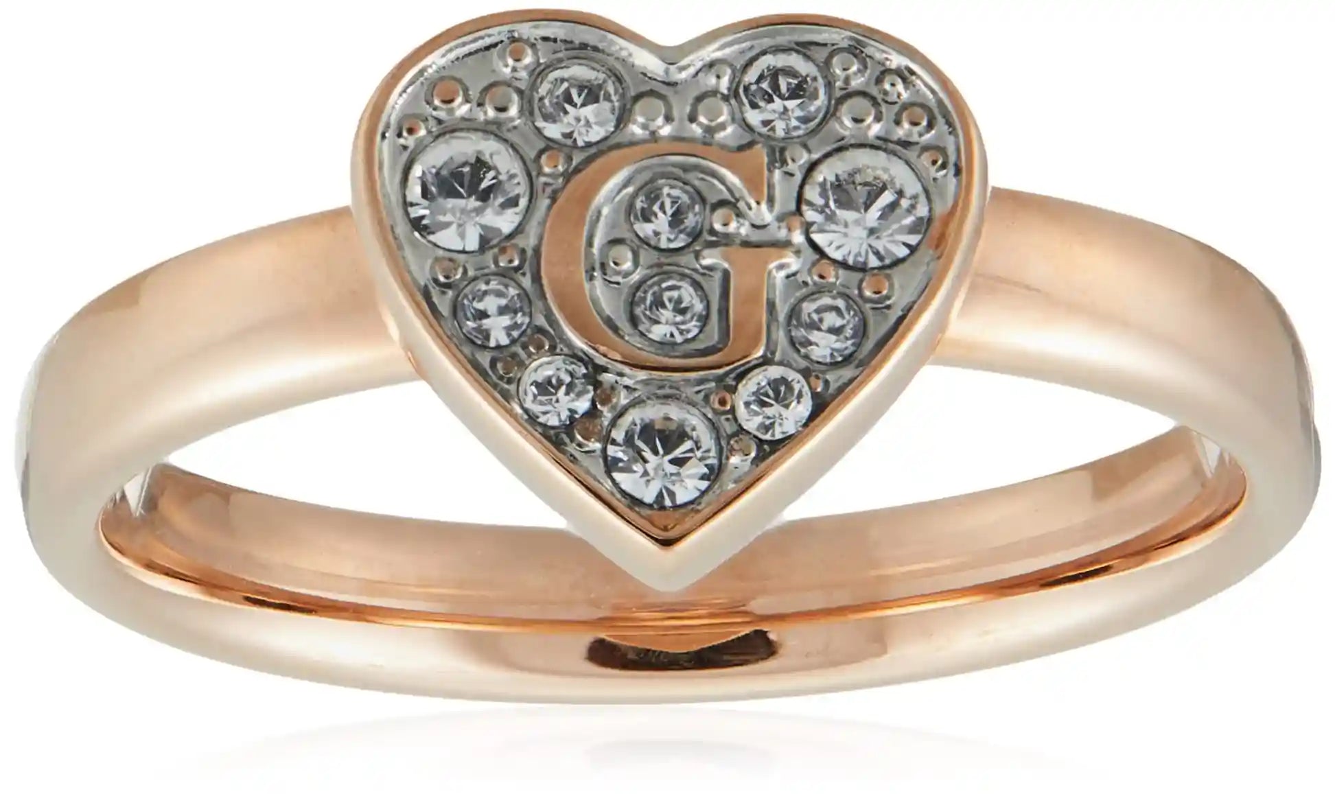 Guess UBR79029-56 Stainless Steel Stone Engraved Logo Ring for Women - Gold