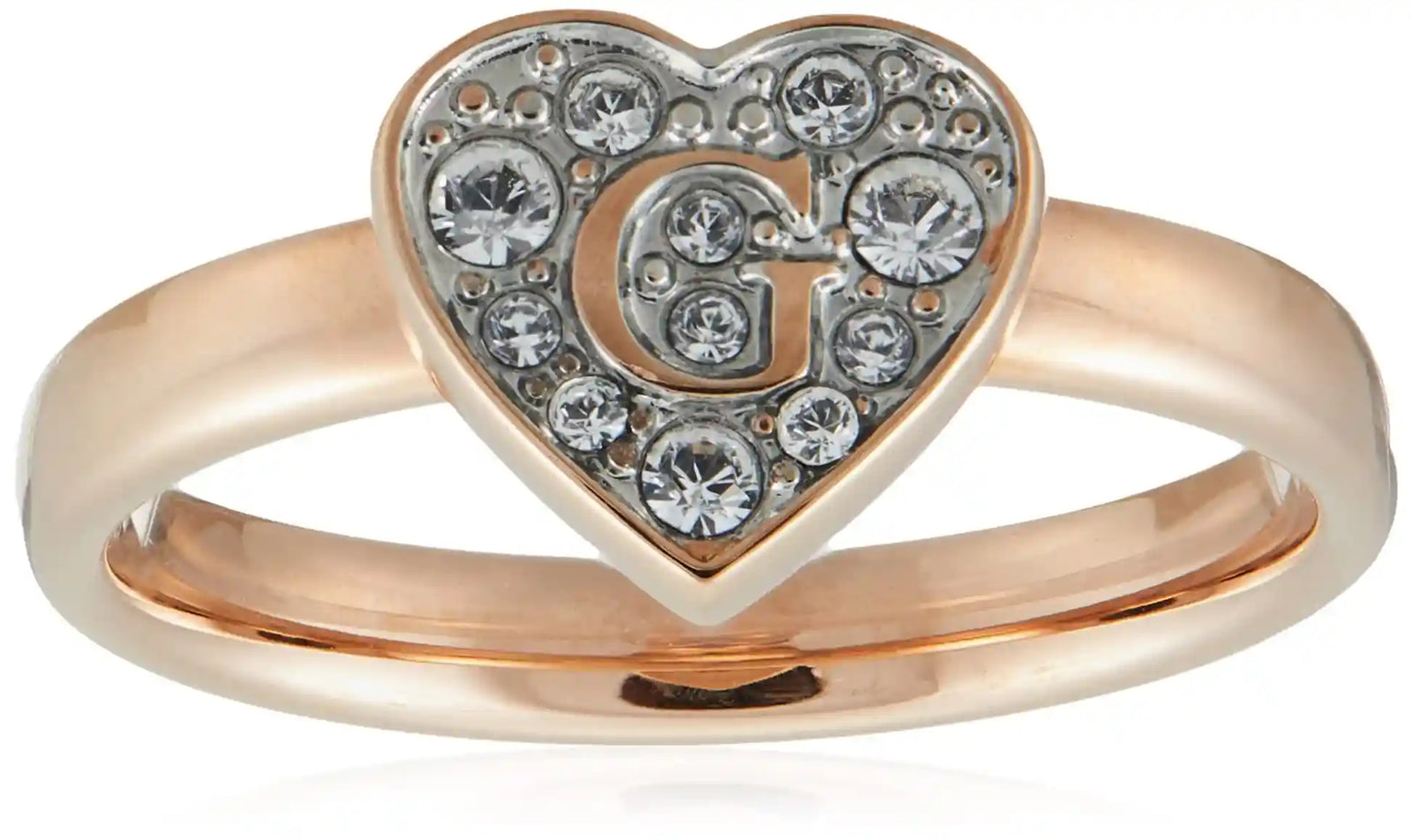 Guess UBR79029-56 Stainless Steel Stone Engraved Logo Ring for Women - Gold