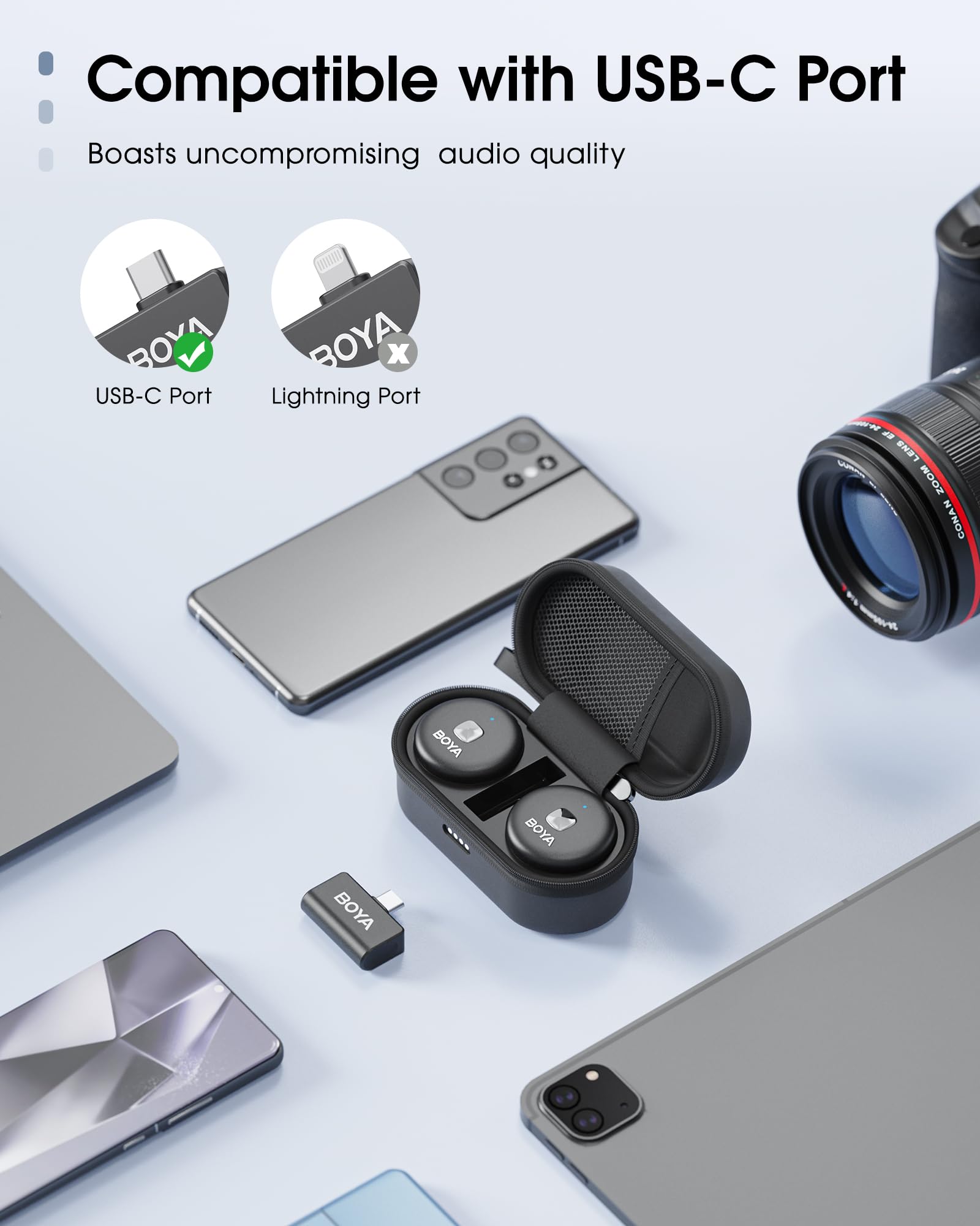 ميكروفون لاسلكي BOYA Omic-U-B بمنفذ USB-C مع خاصية إلغاء الضوضاء – مناسب لهواتف iPhone 15 وAndroid